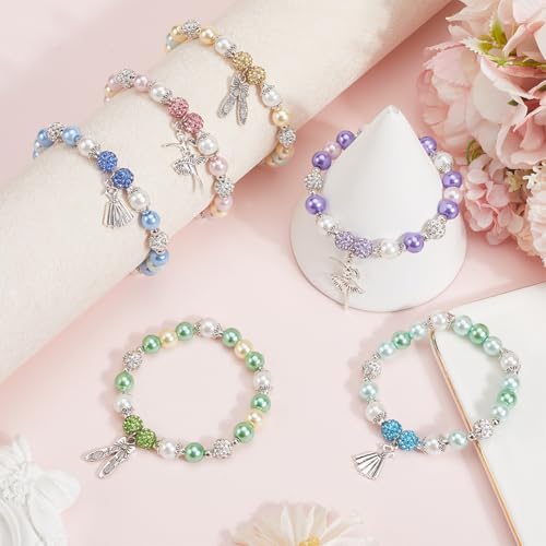 SUNNYCLUE 1 Box 236pcs DIY 6 Sets Ball Bracelet Making Kit Dance Charms Bulk Dancer Shoes Dress Theme Polymer Clay Rhinestone Disco Ballet Imitation Pearl Beads for Jewelry Making Starters Supplies - style: Dance 2