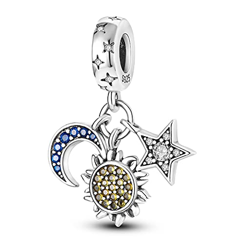 MULA 925 Sterling Silver Charms for Bracelets and Necklaces Lipstick and Bag Dangle Pendants Tower Camera Beads Jewelry Charms for Women - color: Sun Star Moon