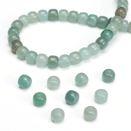 BEADIA Natural Green Aventurine Jade Flat Cut Round Drum Stone 8mmx7mm Loose Semi Gemstone Beads for Jewelry Making 38cm - color: Green Aventurine