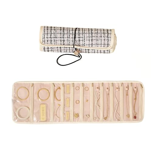 Portable Jewelry Roll Bag, Foldable Travel Jewelry Organizer Case with Zippered Pockets, Jewelry Storage Bag, Roll Up Jewelry Organizer Bag for Journey Rings, Necklaces, Earrings, Bracelet(Blackwhite) - color: Black white