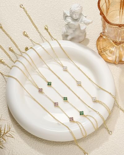 Gold Hand Chain Bracelets for Women Trendy Dainty Birthstone Clover Charm Ring Bracelet Hand Chain Set Non Tarnish 14K Gold Plated Stackable Finger Bracelets for Women Birthday Jewelry Gifts - color: 05. May(Emerald)
