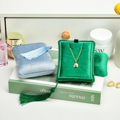 TAIMY Necklace Boxes, Velvet Small Earring and Necklace Case for Women with Tassel, Empty Long Necklace Pendant Box for Her(Green) - color: Green
