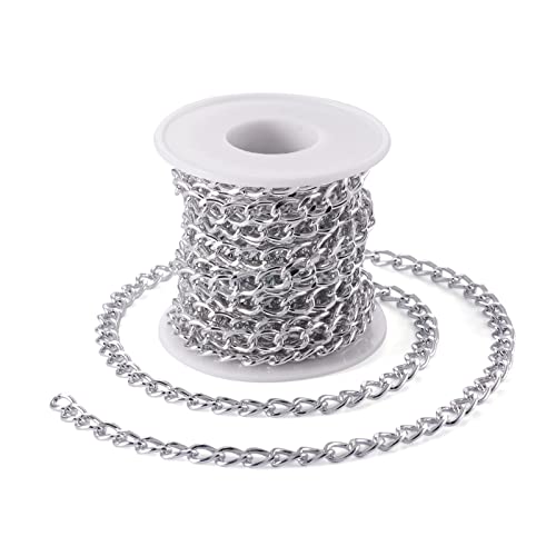 Craftdady 16.4 Feet Aluminum Curb Chain Link Silver Twisted Cable Cross Chain Unwelded 10x6.5mm with Spool for Bracelet Necklace Tassel Earring Jewelry Making - color: Silver, 10x6.5mm