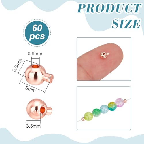 UNICRAFTALE About 60Pcs Crimp Beads Rose Gold Stopper Beads with Pin Metal Loose Spacer Beads Bulk Brass Round Stopper Crimp End Beads for Jewelry Making Accessories Hole 0.9mm