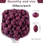 Sunrony 200Pcs Silicone Lentil Beads for Keychain Making, Bulk 12mm Silicone Abacus Spacer Beads for Necklace Bracelet Making Pens(Wine Red) - color: G-Wine red
