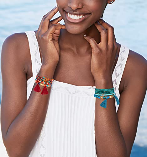 Emibele Colorful Stretch Bracelet Stack Boho Beaded Bracelet Set Heishi Surfer Bracelet Stackable Y2K Trendy Jewelry Friendship Multiple Set Women Fans - style: Colorful 6 pieces