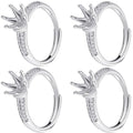 Beebeecraft 1 Box 4Pcs Prong Ring Blanks 925 Sterling Silver Plated Adjustable Prong Ring Setting Component Findings for Jewelry Making Kit Supplies