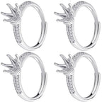 Beebeecraft 1 Box 4Pcs Prong Ring Blanks 925 Sterling Silver Plated Adjustable Prong Ring Setting Component Findings for Jewelry Making Kit Supplies