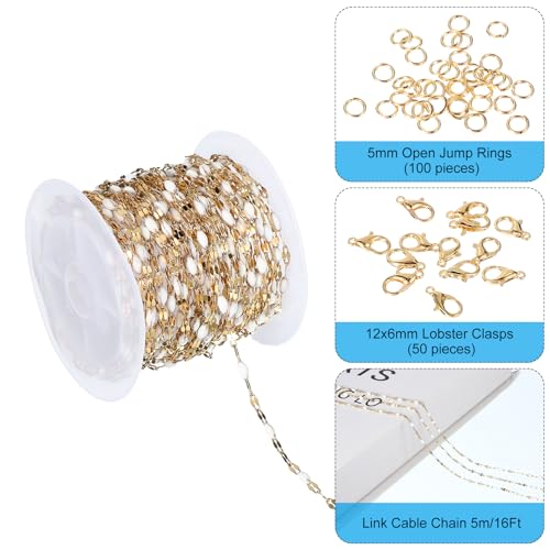 PATIKIL Stainless Steel Jewelry Chain, 16Ft 2mm White Enamel Link Cable Chains for Necklace Earring Bracelet Findings Jewelry Making Trucker Hat Chains, Gold/White - color: Gold/White