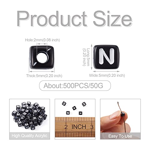 FASHEWELRY 500Pcs Acrylic Cube Letter Beads 5x5x5mm Black Square Letter N Alphabet Beads for DIY Bracelet Necklace Jewelry Making - color: Letter N