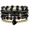5Pcs Beaded Bracelets for Women, Bohemian Glass Faceted Crystal Beads Bracelet, Stackable Boho Disco Ball Stretch Bracelets, Multilayered Purple Jewelry Gift for Women, Mother's Day - color: Black 1
