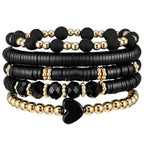 5Pcs Beaded Bracelets for Women, Bohemian Glass Faceted Crystal Beads Bracelet, Stackable Boho Disco Ball Stretch Bracelets, Multilayered Purple Jewelry Gift for Women, Mother's Day - color: Black 1