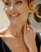 Aobei Pearl 18K Gold Plated Cuff Choker Necklace for Women Chunky Wire Chain Collar Jewelry - style: Flat Omega Choker