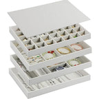 EZDeco Jewelry Organizer Tray with Lid,Extra Large Set of 4 Jewelry Trays for Drawers Stackable Jewelry Holder Inserts PU Leather Jewellery Storage for Ring Earring Necklace Bracelet for Mom(Grey)