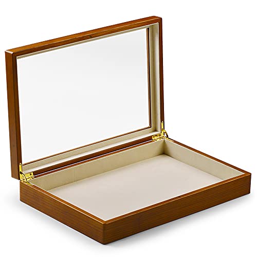 Oirlv Creamy-white Solid Wooden Jewelry Box with Glass Lid Large Vintage Jewelry Organizer Case for Women,Display Tray Drawer Trinket Organizer - size: Creamy-white Flat Box
