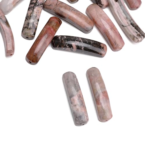 BEADIA Natural Curved Rhodochrosite Stone Beads 36x10mm 4pcs for DIY Bracelet Jewelry Making - color: Rhodochrosite