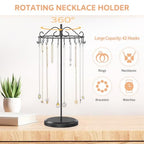 iDavosic.ly Rotating Necklace Holder Organizer with 24 Hooks, Adjustable Metal Bracelet Display Stand Rack, Extra Tall Keychain Spinning Tree Tower for Women, Black - color: Black - 1 Tier