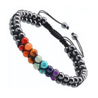 MASSIVE BEADS Double Layer Natural Chakra Healing Power Crystals Macrame Bracelet Yoga Stone Beads Gemstone Meditation Relax Anxiety Bangle for Unisex Women Men - color: 7-Chakras&Hematite, size: 4mm