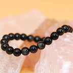 8mm Natural Gemstone Stretch Bracelet, Handmade Unisex Crystal Bracelets for Meditation, Yoga, Spiritual Healing & Positive Energy - color: Golden Obsidian