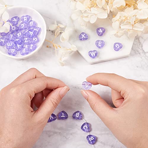 Cheriswelry 100pcs Heart Transparent Acrylic Letter Beads Purple Alphabet Crystal Beads Horizontal Hole Loose Spacer Bead 10.5x11.5mm for DIY Earring Bracelet Necklace Jewelry Making - color: Purple-Heart