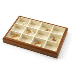 12 Girds Solid Wood Jewelry Tray Microfiber Ring Earring Stackable Drawer Organizer for Display Storage (Cream White) - style: 12 Grid