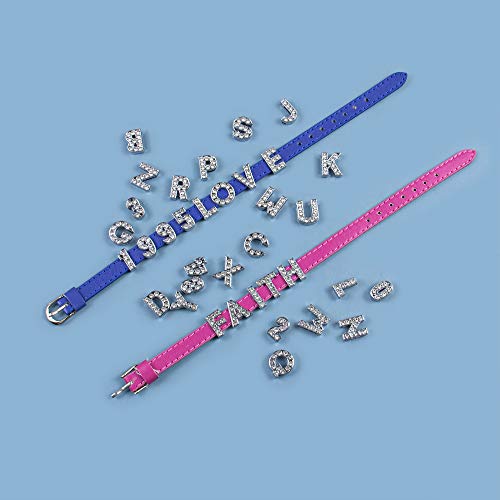 AUEAR, 36 Pack Silver 8mm Full Rhinestone Slide Charms Alloy Letter Crystal A-Z Alphabet with 0-9 Numbers for Bracelets Wristbands DIY Jewelry Making - color: Silver, size: 36 Pack