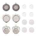 FASHEWELRY 6 Sets Tibetan Style Round Bezel Pendant Trays with Clear Glass Cabochon Dome Tiles for Photo Pendant Craft Jewelry Making - color: Heart & Flat Round