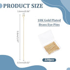220Pcs Head Pins 18K Gold Plated Flat Head Eye Pins Jewelry Pins Needles 50mm for Earring Charms Pendants Necklace Jewelry Making Findings Accessory Supplies DIY Craft - size: 50x0.5mm