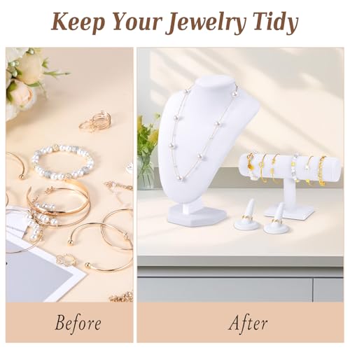Wenqik 4 Pcs White Velvet Jewelry Display Set Necklace Bust Holder Bracelet Organizer 2 Velvet Ring Finger Jewelry Holder