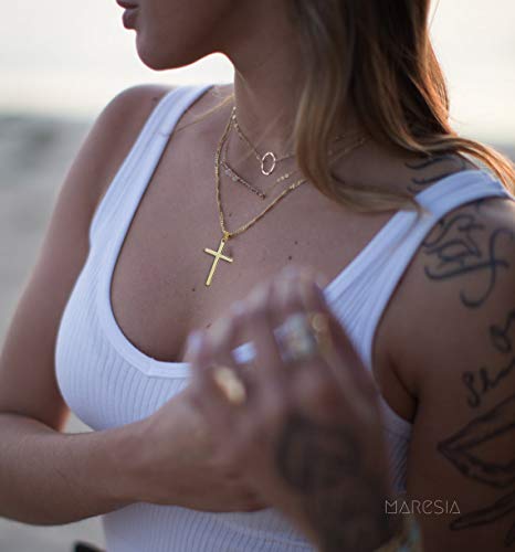 Joxevyia 14K Gold Filled Cross Necklace for Men Figaro Chain Stainless Steel Polished Cross Pendant Necklace Simple Baptism Faith Jewelry Gift - size: 22 inches, style: small cross (1.0"*0.6")