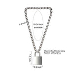 DIBOLA Padlock Necklace Stainless Steel Lock Chain for Men Women Silver 18-24 inch - color: Silver2