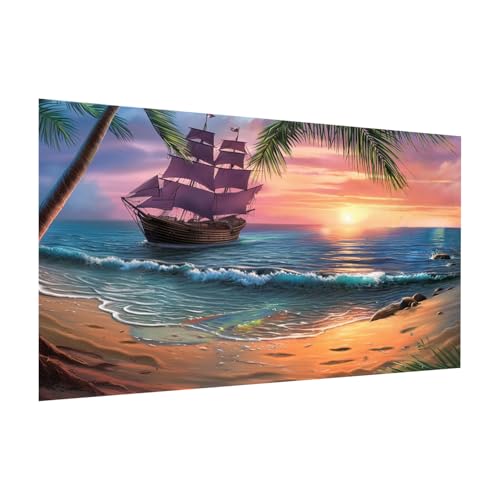 DOTZSO Beach Diamond Painting Kits for Adults, Easy DIY 5D Round Full Drill Diamond Art kit Diamond Dot Crystal Gem Art and Craft for Beginners Home Wall Decor 12x16 Inches - color: AA Landscape Beach Ship