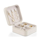 VLANDO Small Travel Jewelry Box Organizer Display Case for Girls Women Gift Rings Earrings Necklaces Storage, Beige - color: Beige