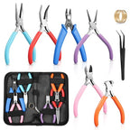 6 Pcs Jewelry Pliers Set Including Needle Round Bent Nose, Zipper Pliers, Wire Cutters, Crimper Nippers for Bracelet Beading DIY Craft Jewelry Making Supplies