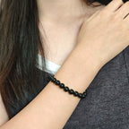 Natural Healing Gemstone Bracelet Handmade Yoga Stretch Elastic Bracelet Stress Relief Crystal Jewelry for Men and Women - color: Black Onyx (Positive Energy), size: 8mm