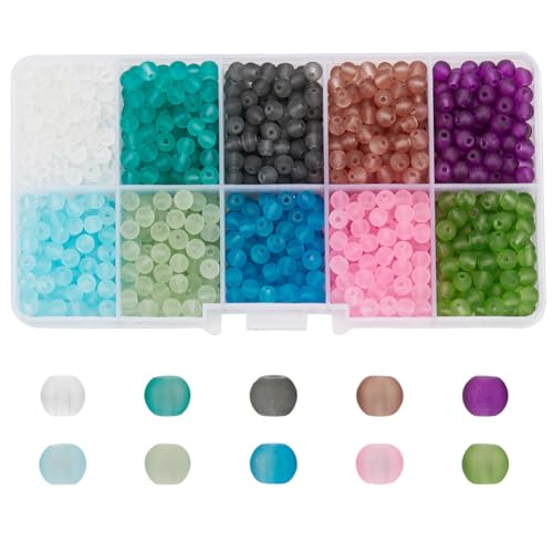 PH PandaHall 800pcs Glass Beads for Jewelry Making 4mm Frosted Glass Bead 10 Color Seed Beads Mini Beads Transparent Frosted Crystal Beads for Necklace Bracelet Earring Jewelry Making - color: Blue, size: 4mm