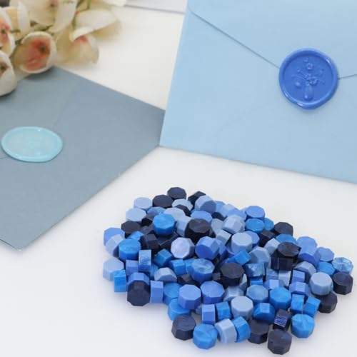 Sealling Wax Atopbb 250Pcs Blue Mix Sealing Wax Beads for WaxSeal Stamp, Blue WaxSeal Beads Set with 5 Colors Perfect for Gift Sealing, Letter WaxSealing (250, Blue Mix) - color: Blue Mix