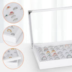 KUKUVR 100 Slots Ring Earring Holder Display Case, Velvet Jewelry Ring Earring Storage Organizer Box Tray with Clear Lid for Women And Selling Show (White) - color: White