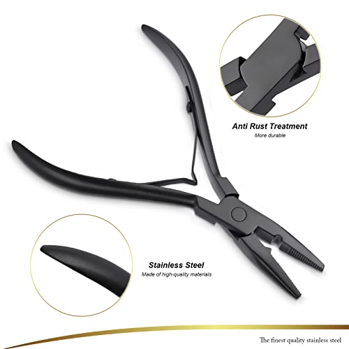 Hair Extension Pliers Kit Microlink Pliers for Extensions Hair Extension Beading Tool Hair Needle Pulling Hook Hair Styling Bead Closer and Remover Pliers - color: Black