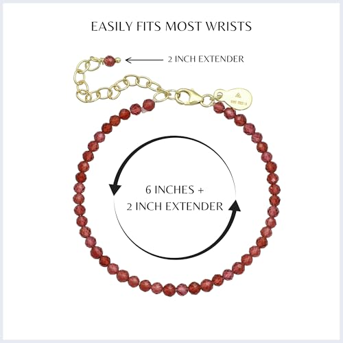 Faceted Bracelet for Women, Certified 925 Sterling Silver with 18K Gold Vermeil Healing Crystal Bracelets for Women - Crystals and Healing Stone Bracelet Women Jewelry for Gift - color: Garnet