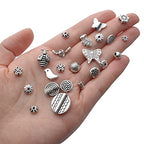 100g Antique Silver Spacer Beads Tibetan Alloy Ball Leaf Butterfly Flower Animal Spacers Loose Beads Spacer Charm Beads Craft Supplies for DIY European Bracelet Necklace Jewelry Making