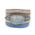 YGLINE Women Boho Handmade Natural Stone Crystal Leather Bead Wrap Bracelets Collection - color: Opal-5w