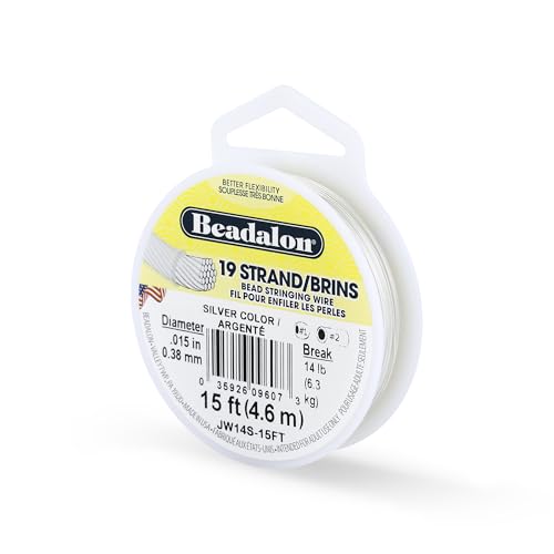 Beadalon 19 Strand Stainless Steel Bead Stringing Wire, .015 in / 0.38 mm, Silver, 15 ft / 4.6 m - color: Silver, style: .015 in / 0.38 mm