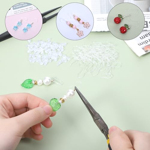 100 PCS Clear Plastic Earring Hooks, Anti Allergy Ear Wire Plastic Earrings with 100 Earrings Backs, Clear French Earring Hooks for Jewelry Making DIY for Sensitive Ears