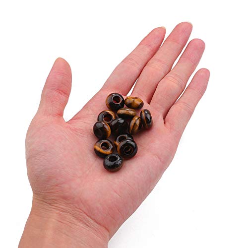 BEADIA Natural Yellow Tiger Eye Rondelle Stone with Large Hole (5.5mm) Loose Semi Gemstone Beads for Jewelry Making 14mmx7.5mm 12pcs - color: Yellow Tiger Eye, size: 14mm x 7.5mm