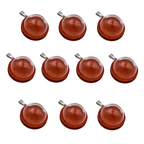 ZenRa 10-Piece Glass Dome Pendant Set with Wooden Base & Hollow Glass Cabochons (30mm Red Coffee) - size: 30mm Dome Red Coffee
