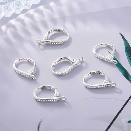 Sterling Silver Leverback Earring Hooks, 6Pcs Hypoallergenic Earring Hooks French Huggie Hoop with Zirconia 925 Sterling Silver Findings Leverback Dangle Ear Hook Replacement Set Making Supplies - color: 6PCS_Silver
