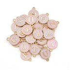 KISSITTY Flat Round with Alphabet Connector Charms Alloy Enamel Letter Links Connectors for DIY Bracelet Earring Jewelry Making - color: Pink