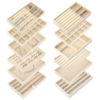 12Pcs Velvet Stackable Jewelry Trays, Jewelry Drawer Organizer, Large Removable Display Jewelry Tray, Necklace Bracelet Storage Box for Earring, Ring, Brooch, Watch (Beige) - color: Beige