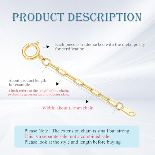 10K Yellow Gold 1"/2"/3" Necklace Extender Chain with Lobster Clasp/Spring Clasp Gold Necklace Extender Bracelet Anklet Extension Chain Necklace Bracelet Extender 10K Gold - size: 3inch, style: style 6